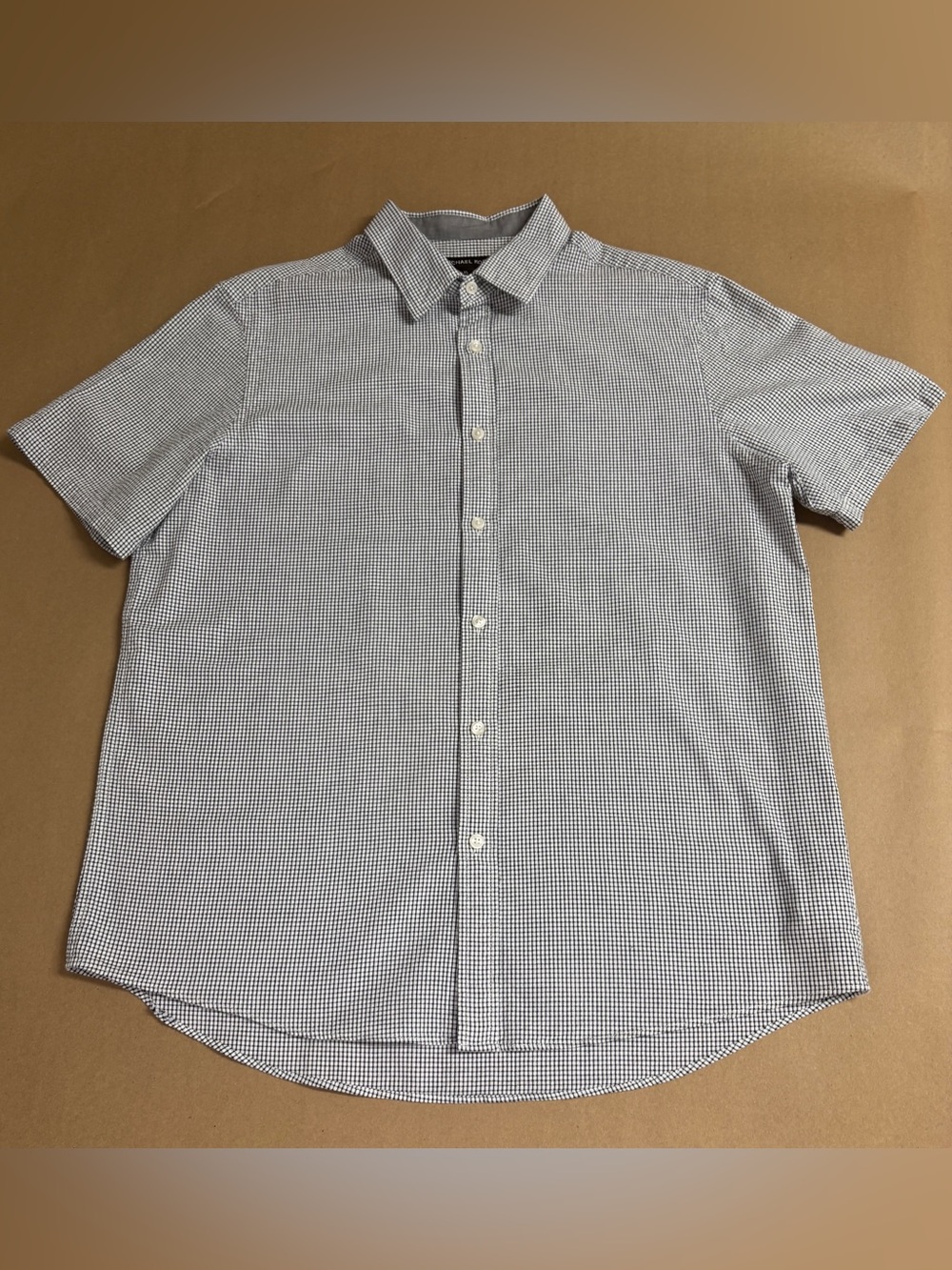 Michael Kors Men’s Short Sleeve Micro-Check Button-Down Shirt - Black/White